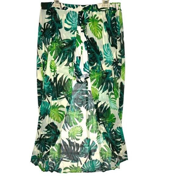 Palm Leaves Mesh Maxi Skirt Sheer Shorts Combo Beach Vacation Plus Size 3X Cover - Picture 1 of 10